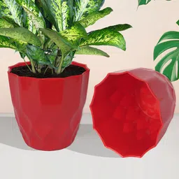 Kuber Industries Red 5 Pieces Textured Planters-63