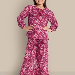 The Tribe Kids Girls Floral Printed Mid-Rise Regular Fit Cotton Trousers-image-63