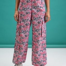 Tokyo Talkies Pink Women Floral Printed Cotton Parallel Trousers-image-21