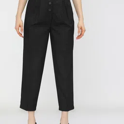 Tokyo Talkies Women Black Pleated Trousers-image-98
