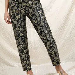 Vishudh Women Poly Brocade Floral Printed Pleated Trousers-image-23