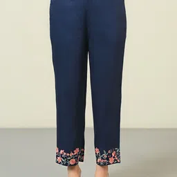 JAYPORE Women Floral Embroidered Relaxed Fit Mid-Rise Cropped Trousers-image-45