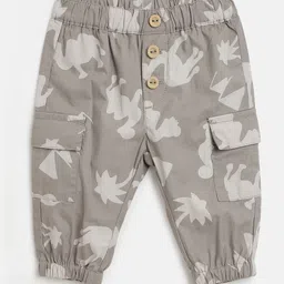 Chicco Boys Grey Printed Relaxed Mid Rise Cotton Joggers-30