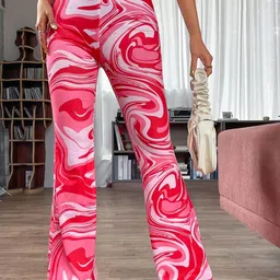 BAESD Women Abstract Printed Mid-Rise Plain Relaxed Parallel Trousers-image-76