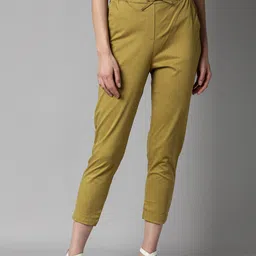 RAREISM Women Olive Green Cropped Trousers-picture-13