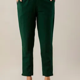 Kohsh Women Pure Cotton Pleated Cigarette Trousers-picture-17