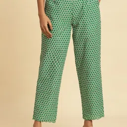 W Women Green Geometric Printed Pure Cotton Trouser-picture-5