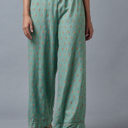 W Women Green Ethnic Motifs Printed Trousers-25