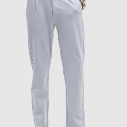 Snitch Men Light Grey Plain Slim Fit Trousers-image-2