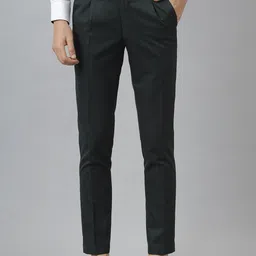 MR BUTTON Men Green Slim Fit Pleated Formal Trousers-image-10