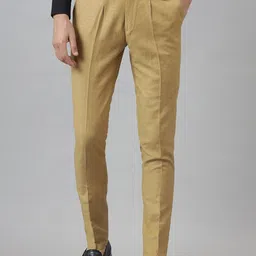 MR BUTTON Men Beige Slim Fit Pleated Trousers-image-10