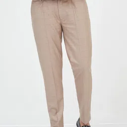 MR BUTTON Men Checked Slim Fit Pleated Trousers-image-21