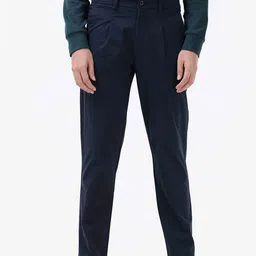 Tailoraedge Men Mid-Rise Tailored Slim Fit Cotton Pleated Trousers-image-98