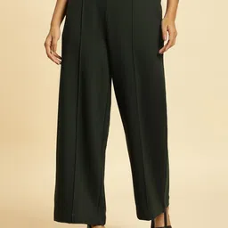 W Women Pleated Mid-Rise Straight Fit Parallel Trousers-image-59
