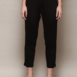 Biba Women Relaxed Straight Leg Straight Fit Pleated Cropped Cigarette Trousers-image-57