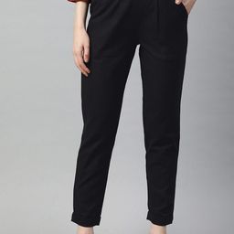 KALINI Women Mid Rise Plain Relaxed Cotton Slim Fit Pleated Trousers-picture-54