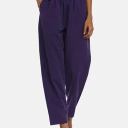 GRASS by Gitika Goyal Women Purple Cotton Pleated Trousers-image-29