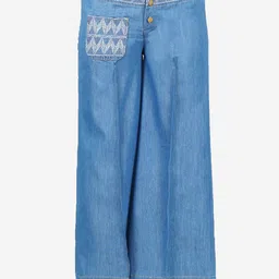 SUMAVI-FASHION Women Geometric Printed Denim Flared Parallel Trousers-image-24