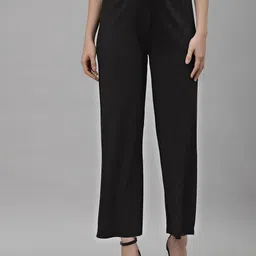 NEUDIS Women Black Ribbed Comfort Straight Fit Parallel Trousers-image-46