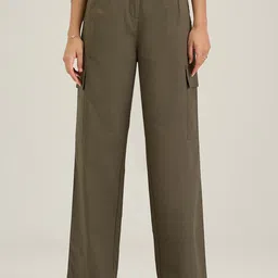 20Dresses Women Olive Green Comfort Mid-Rise Cotton Trousers-image-40