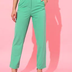 STREET 9 Women Green Straight Fit High-Rise Pleated Trousers-image-69