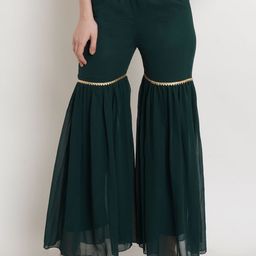 Popwings Women Relaxed High-Rise Easy Wash Pleated Sharara Trouser-image-32