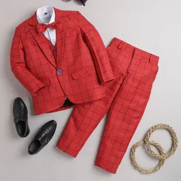 BAESD Boys Checked Notched Lapel Long Sleeves 4-Piece Party Suits-42