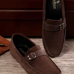 LOUIS STITCH Men Brown Suede Loafers-image-75