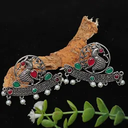 Ozanoo Brass-Plated Peacock Shaped Oxidised Stud Earrings-15