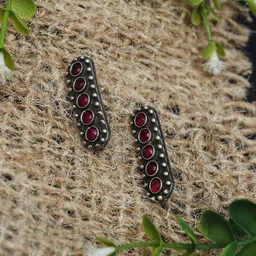Ozanoo Silver-Plated Oxidised Classic Drop Earrings-16