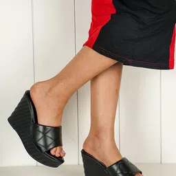Get Glamr Textured Open Toe Wedges-25