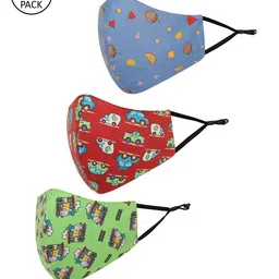 Tossido Kids Pack Of 3 Red Printed Pure Cotton 3-Ply Reusable Outdoor Cotton Cloth Masks-47