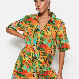 Trendyol Tropical Printed Pure Cotton Shirt Style Dress-image-59