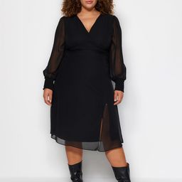 Trendyol Plus Size Cuffed Sleeves Tie Up Slit A-Line Dress-picture-1