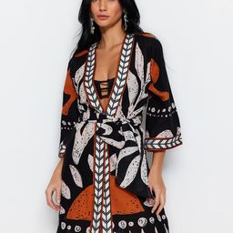Trendyol Floral Printed Pure Cotton Swimwear Cover Up Dress-image-27
