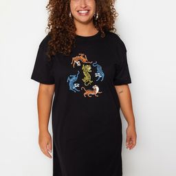 Trendyol Graphic Printed Pure Cotton T-shirt Dress-image-53