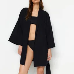 Trendyol V-Neck Tie-Ups Mini Swimwear Cover up Top-image-5
