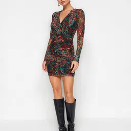 Trendyol Abstract Printed V-Neck Wrap Dress-image-66