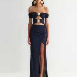 Trendyol Navy Blue Off-Shoulder Cut-Out Detail Maxi Dress-picture-16