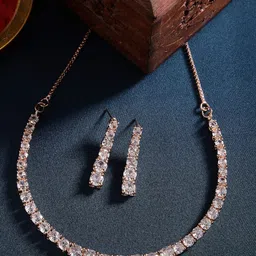 Anouk Rose Gold-Plated AD Studded Necklace & Earrings-17