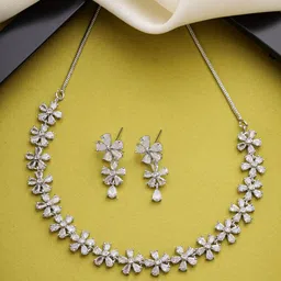 Anouk Rhodium-Plated AD-Studded Necklace & Earrings-20