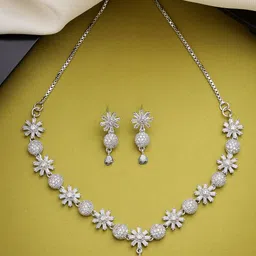 Anouk Rhodium-Plated AD-Studded Necklace & Earrings-13