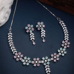 Anouk Rhodium-Plated AD-Studded Necklace & Earrings-40