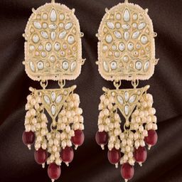 I Jewels Gold Plated Kundan Studded & Beaded Drop Earrings-14
