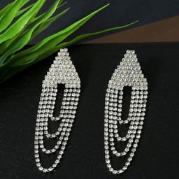 DressBerry Silver-Plated Rhinestone Studded Contemporary Shaped Multilayer Drop Earrings-image-80