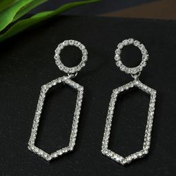 DressBerry Silver-Plated Rhinestone Studded Geometric Shaped Drop Earrings-image-45