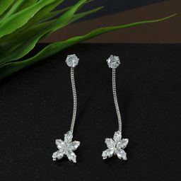 DressBerry Silver-Plated Rhinestone Studded Floral Shaped Drop Earrings-image-43