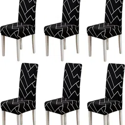 KriShyam Black & White 6 Pieces Printed Chair Covers-18