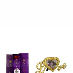 INTERNATIONAL GIFT Red & Golden Textured Rose Flower With Photo Frame Gift Set-5