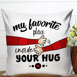 TIED RIBBONS White & Red Quirky Printed Satin Square Cushion Cover with Filler-11